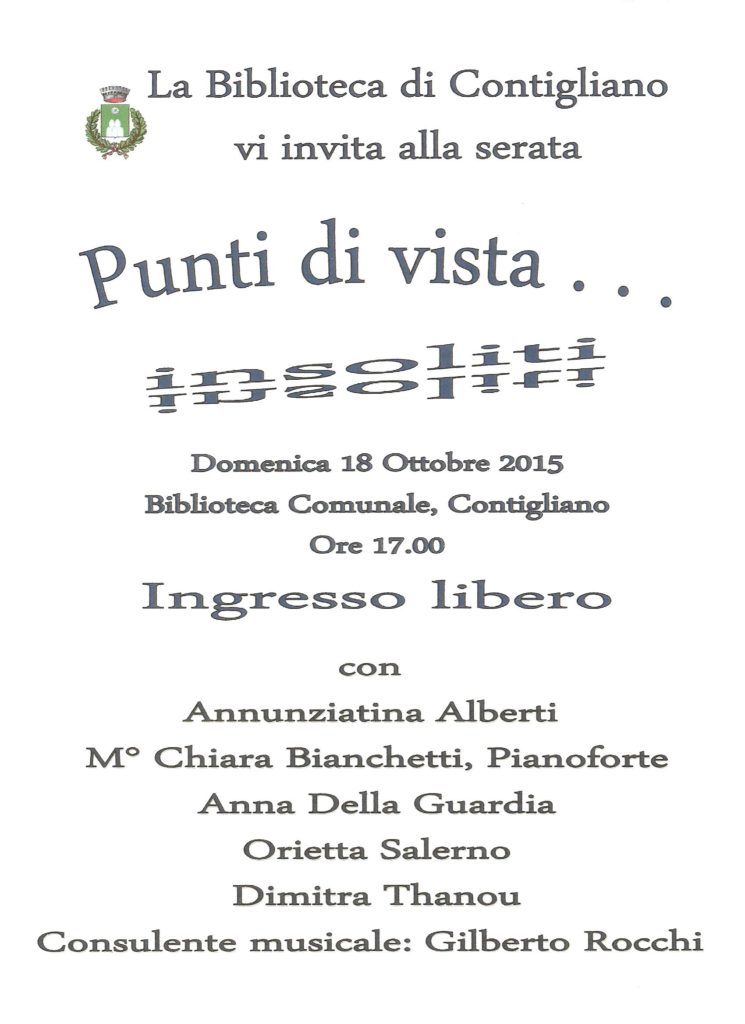 BIBLIOTECA COMUNALE – domenica 18 ottobre 2015 ore 17,00