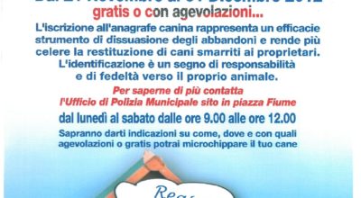 POLIZIA MUNICIPALE – REGISTRAZIONE ALL’ANAGRAFE CANINA E MICROCHIP